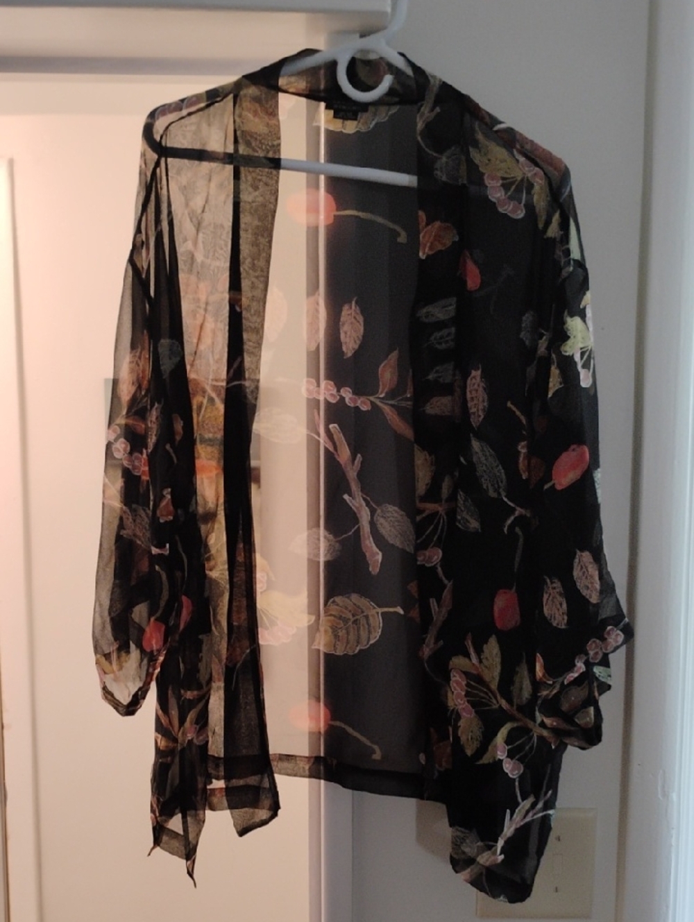 Black Floral Sheer Open-Front Kimono Vest